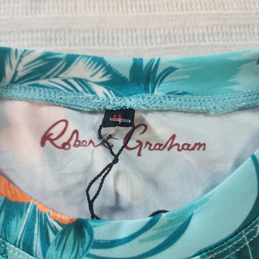 Robert Graham Tropical Forest Rash Guard Mens Medium Green Floral UPF 50+ 994